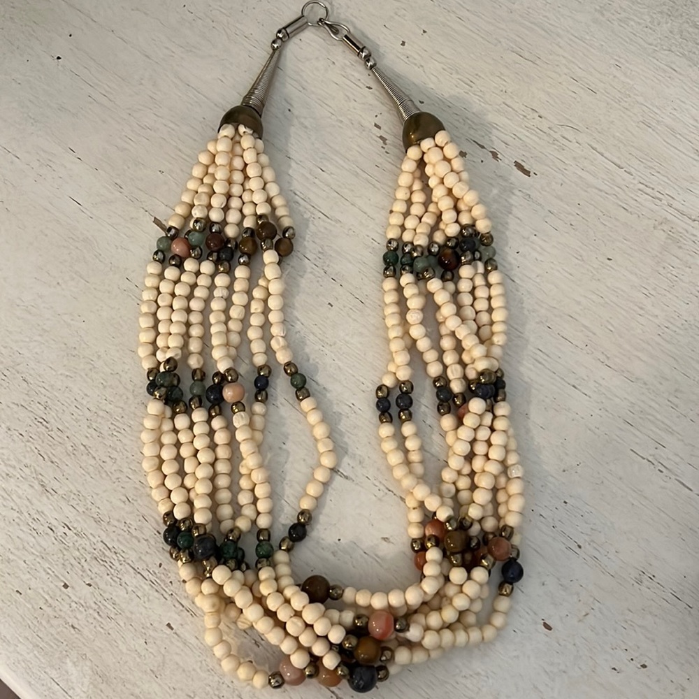 Vintage boho multi strand hand crafted necklace 20”